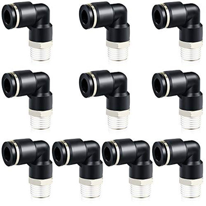 TAILONZ PNEUMATIC Male Elbow 4mm Tube OD x 1/4 Inch NPT Thread 90 Push to Connect Fittings PL4-N2 (Pack of 10) - size: 4mm OD 1/4''MNPT