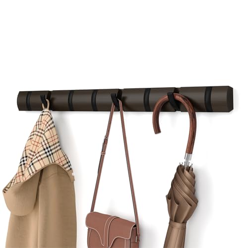 Umbra Flip Coat Rack, Wall Mount 8-Hook, Space Saving, Walnut/Black - color: Walnut/Black, size: 8 hook