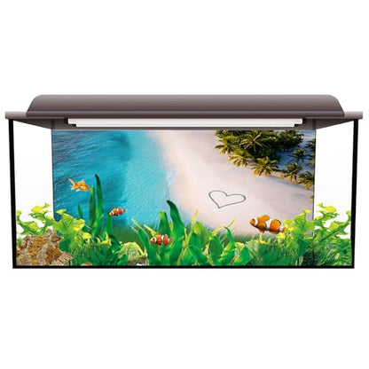 Ocean Beach Aquarium Background 20x48 Inch Self-Adhesive Fish Tank Decorations, Love Tropical Summer Plant Gradient Wave Decorative Fish Tank Background Polyester Aquarium Decor Poster