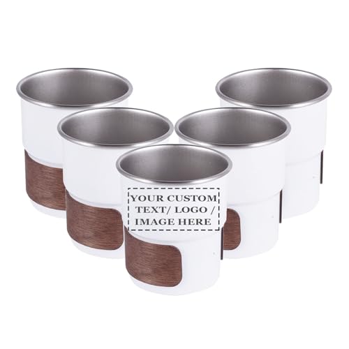 5 Pack Customized Logo/Text Stainless Steel Coffee Cups, for Drinking Coffee, Water, Wine, Beer and More, Widely Used for Parties, Events, Outdoors (White with sleeve, 10oz / 300ml) - color: White with sleeve