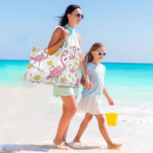 senya Large Beach Bags Totes Canvas Tote Shoulder Bag Soft Wave Water Resistant Bags for Gym Travel Daily Ocean - color: Flamingo