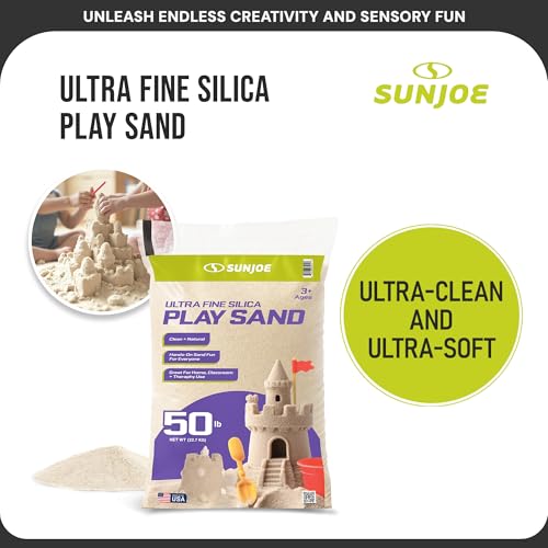 Sun Joe Silica Play Sand for Sandbox, Sensory Table & Gardens, Ultra Fine, 50 Lb Bag - Indoor & Outdoor Craft Accessory for Molding, Digging & Sculpting, PLYSAND50