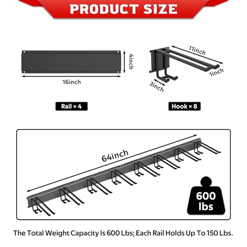 Ultrawall Ski Rack, Wall Mounted Ski Storage Rack, Garage Skis Holder - style: 8 Ski Hooks