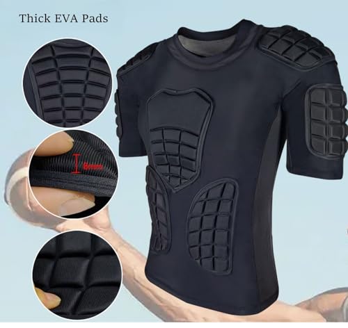 Topeter Men’s Padded Football Shirt with Chest, Rib, Back, Shoulder Pads, Impact Protection Shirts for Rugby, Baseball - size: Small, style: Gray