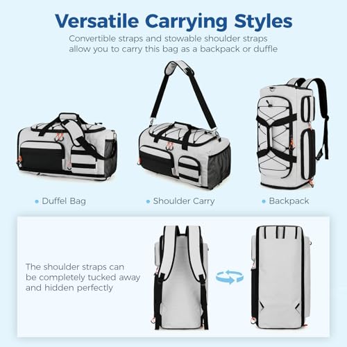 Searock 45L Gym Bag for Men, 3-In-1 Duffle Bag Backpack for Travel - color: White