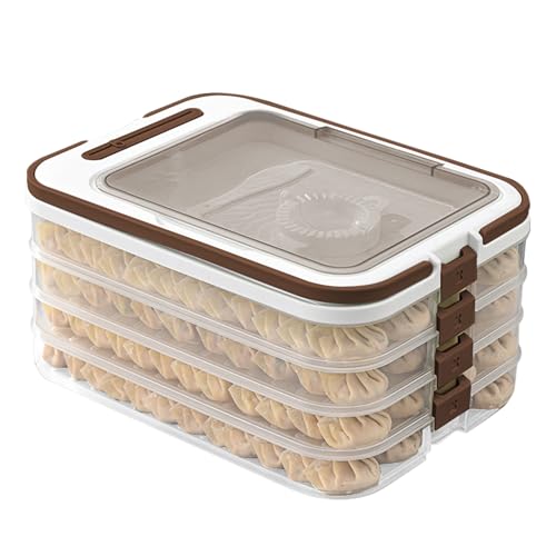 Food Storage Containers with Lids,Plastic Cookie Storage Containers Airtight, 4-Layer Stackable Food Containers with Handle Utensils Storage Dumpling Storage Box Cookie Carrier,Brown - color: White Brown