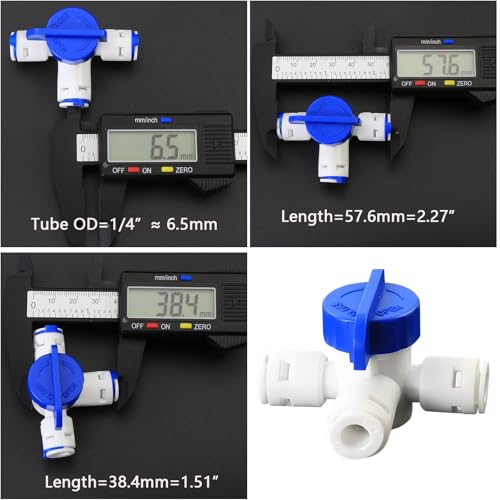 1/4" Push-Fit Tee Valve with Switch | Quick-connect plastic pipe joint for reverse osmosis water filtration systems, beverage dispensers & water purifiers.