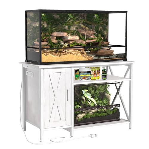 Herture Terrarium Stand, 120 Gallon Reptile Tank Stand, with Power Outlet and Storage Cabinet Terrarium Stand, 48" X 24" Tabletop, Reptile Tanks Suitable for Snakes Lizard White PG08XYW