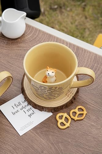 DIHOclub Leopard Coffee Cup Ceramic 3D Wild Animal Inside Mug,Cute Cartoon Handmade Figurine Mugs,Holiday and Birthday Gift for Coffee Milk Tea Lovers,12 OZ (Yellow Leopard) - color: Yellow Leopard