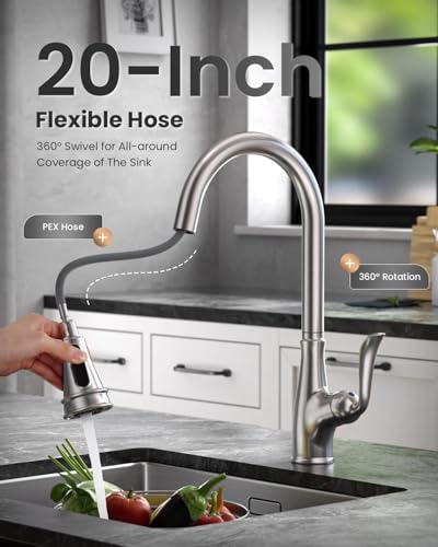 APPASO Patented Brushed Nickel Kitchen Faucet, Lead-Free Single Handle Kitchen Faucet with Pull Down Sprayer for RV Bar Laundry, cUPC-Certified Pull-Out Hose, Water Supplies & Valve - color: Brushed Nickel