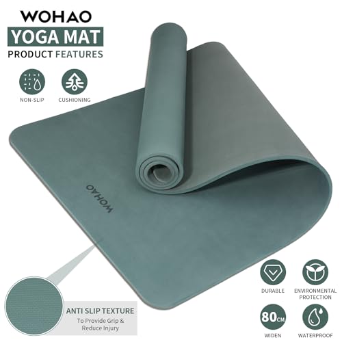 8mm Extra Wide 80cm Yoga Mat Non Slip - color: Dark green+Dark gray