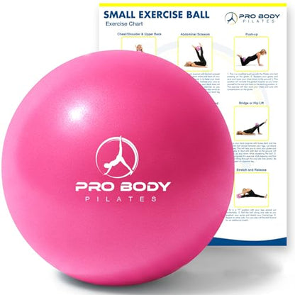 ProBody Pilates Ball Small — 9 Inch Small Exercise Ball | Anti-Burst PVC, Latex-Free, Clinic Grade, Between-Knees Stabilizer, Postpartum & Rehab, Straw Inflator, Yoga Ball Small - color: Pink