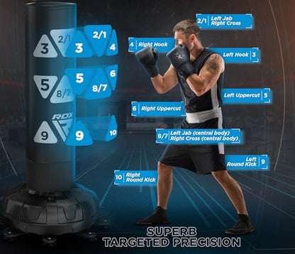 RDX XXL 330LBS Target Freestanding Punching Bag with Cover & Gloves – 72” Adult Heavy Pedestal Punch Bag Set - 17 Suction Cup 8 Extended Legs Stand Base - Kick Boxing MMA Muay Thai Home Gym Fitness - color: SILVER, size: 6FT