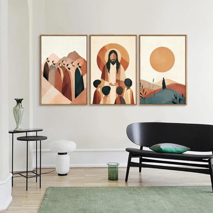 KYLESONLIE Large Jesus and Disciples Framed Canvas Wall Art Set, Boho Christian Bible Posters Wall Decor, Minimalist Religious Faith Art Paintings for Living Room Bedroom Dining Room Church 16"x24"x3