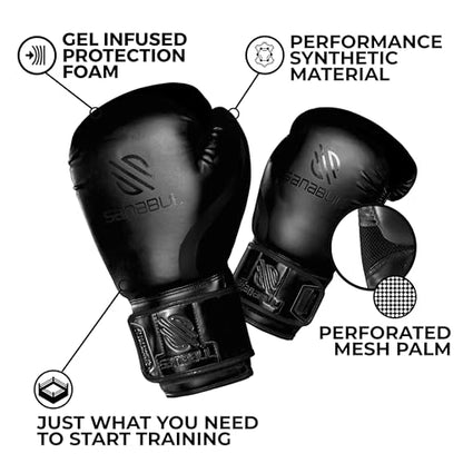 Sanabul Essential Gel Boxing Gloves for Men & Women, Kickboxing MMA, Muay Thai Gloves and Heavy Bag Training Punching & Sparring - color: AllBlack, size: 8 oz