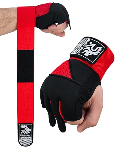 Gel Boxing Hand Wraps Inner Gloves, Quick Slip-On Padded Knuckle Protection with Wrist Support, Elastic Training Wraps for MMA, Muay Thai, Kickboxing & Heavy Bag, Men & Women - color: Black/Red, size: Medium