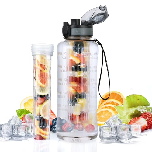 UTEBIT 52oz Fruit Infuser Water Bottle, with Time Marker & Straw & Chug Lid - style: 52OZ