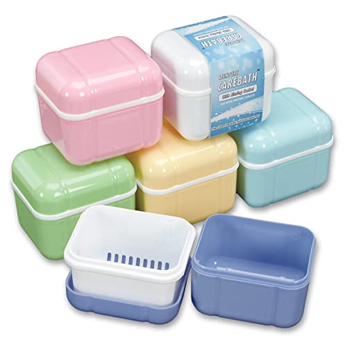 Denture Bath Case Cup Box Holder with Basket, Storage Container Care for Dentures, Clear Braces, Night Guard & Retainers,Traveling (Lavander) - color: Lavander