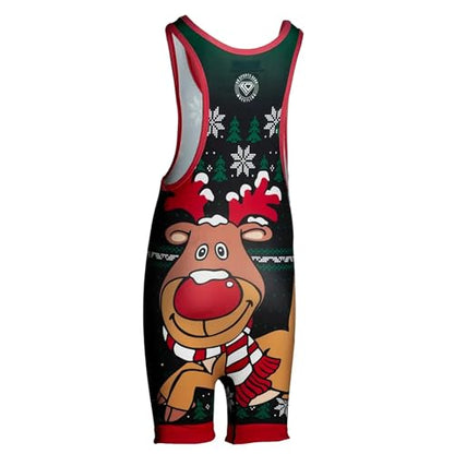 KO Sports Gear Adult Wrestling Singlets, Funny & Holiday Designs, XS-3XL - color: Ugly Christmas Sweater, size: Small