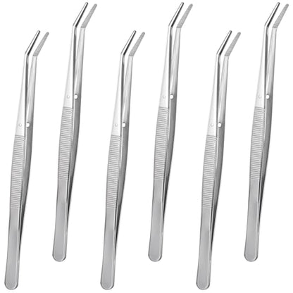 InnoHHustle 6 Pcs Stainless Steel Craft Tweezers Set with Curved Serrated Tip, Silver, Modern Style, 6-Inch