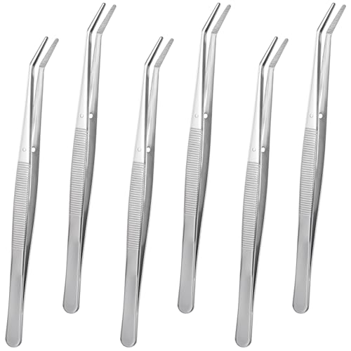 InnoHHustle 6 Pcs Stainless Steel Craft Tweezers Set with Curved Serrated Tip, Silver, Modern Style, 6-Inch