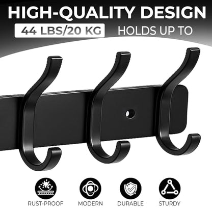 Wall Mount Coat Rack 1 Pack, Black Coat Hooks Hanger with 6 Double Hooks - color: Black, size: 1 Pack(6 hooks)