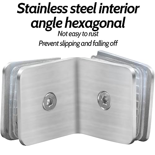 2PCS Railing Glass to Glass Clamp 304 Stainless Steel Half Circle Right Angle Bracket for Clip Shower Room Partition Corner Code Connection Door Fixing Clip (90 Degree)