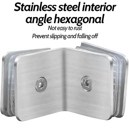 2PCS Railing Glass to Glass Clamp 304 Stainless Steel Half Circle Right Angle Bracket for Clip Shower Room Partition Corner Code Connection Door Fixing Clip (90 Degree)