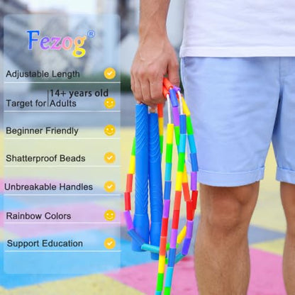 Fezog 16.5FT Weighted Double Dutch Jump Ropes for Adults 2-PACK - color: Rainbow-2Pcs