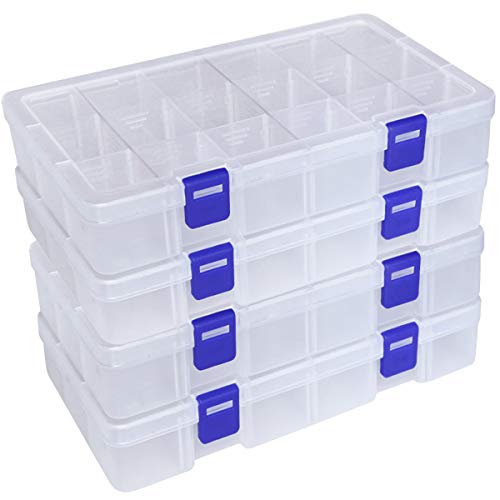 Plastic Organizer Container Storage Box Adjustable Divider Removable Grid Compartment for Jewelry Beads Earring Tool Fishing Hook Small Accessories(18 grids, White X 4) - color: White, size: 18Grid-4pcs
