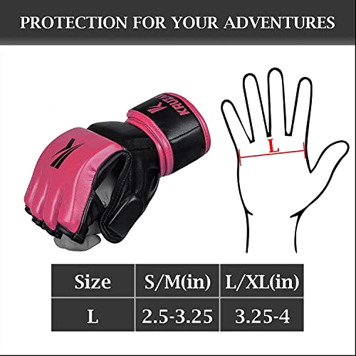 Kruzak MMA Gloves, Half-Finger Boxing Mitts with Hand Wraps - color: Pink, size: Small-Medium