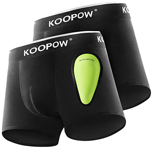 KOOPOW Youth Boys Compression Shorts with Soft Protective Athletic Cup - color: 0201-black(2-pack), size: Large