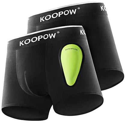KOOPOW Youth Boys Compression Shorts with Soft Protective Athletic Cup - color: 0201-black(2-pack), size: Medium