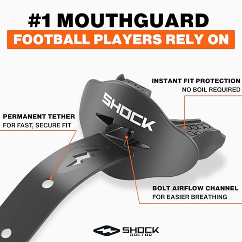 Shock Doctor Bolt Lipguard, Adult Mouth Guard Football with Strap. Mouthguard One Size Fits All - color: Purple