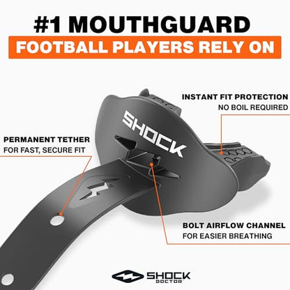 Shock Doctor Bolt Lipguard, Adult Mouth Guard Football with Strap. Mouthguard One Size Fits All - color: Purple