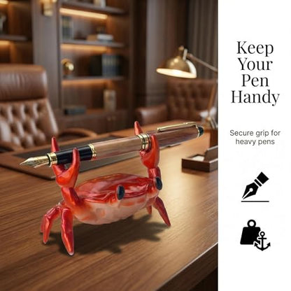 Gesodant Cute Red Crab Pen Holder & Eyeglass Stand, Funny Phone & Remote Holder for Desk, Creative Coffee Spoon Rest, Unique White Elephant Gift