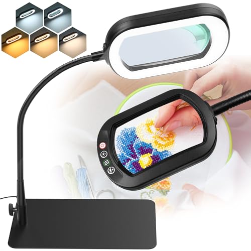 12X Magnifying Glass with Light and Stand LED Magnifier with Light Hands Free Lighted Magnifying Desk Lamp Dimmable for Close Work Craft Read Cross Stitch Sewing Repair Hobby Rectangular - color: Black
