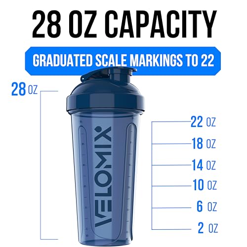 VELOMIX 2 Pack 28oz Protein Shaker Bottle for Protein Mixes, Blue/Black - color: A7) Blue / Black