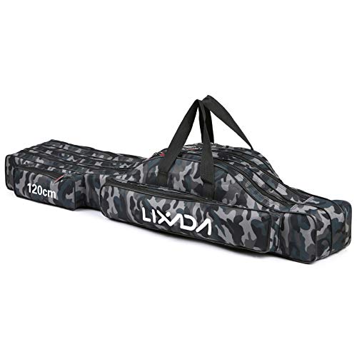 Lixada Fishing Rod Case - 3 Layers Oxford Bag, Portable Folding Carrier for Rods and Reels, Tackle Storage Travel Bag, 90cm/120cm/150cm Optional - color: Camouflage, size: 120cm