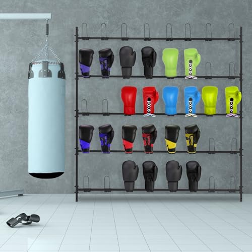 Wall Mounted Boxing Glove Storage Rack, 5-Tier Holder with Hooks, Storage Organizer for Home Gym Training Room