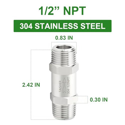 1PCS 304 Stainless Steel 1/2" NPT Male Check Valve,Backflow Prevention,One Way Non-Return Check Valves