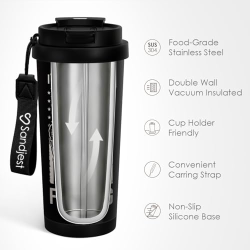 SANDJEST Fishing Tumbler - Stainless Steel 2-in-1 Lid Coffee Tumbler 18 oz, Insulated Travel Mug Gift for Men Husband Dad, Birthday Christmas