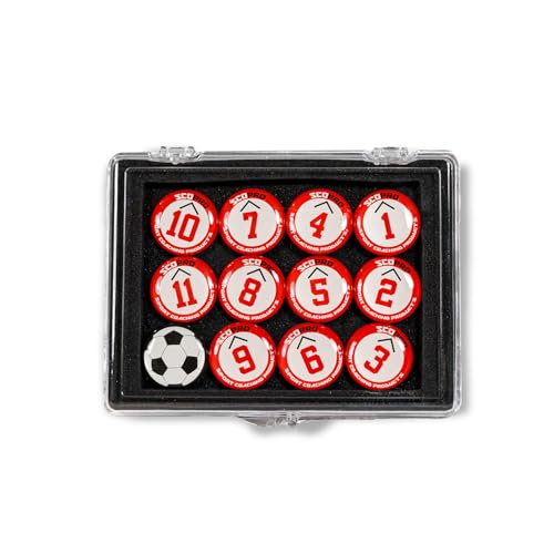 SCOPRO Soccer Coaching Magnets, Numbered Magnetic Player Markers for Soccer Coaching Board and Dry Erase Board Training, White/Red - color: 0.75" White/Red