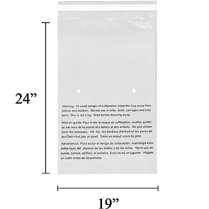 EcoSwift - 19” X 24” (25 Count) Self Seal Clear Poly Bags with Suffocation Warning for Packaging, Shipping - Permanent Adhesive