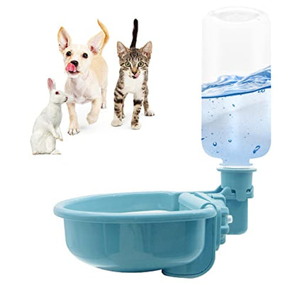 VANNON 16oz Pet Water Bottle, Gravity Dog Water Bowl Dispenser for Cage, Anti-Overflow Water Dispenser for Small Dogs, Cats, Rabbits and Other Small Animals, BPA Free, Blue