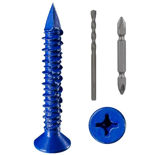 (30pcs) 1/4''x1-3/4 Concrete Screw Anchor Blue Flat Head for Anchoring to Masonry, Block or Brick Stucco - color: Blue, size: 1/4"x1-3/4"