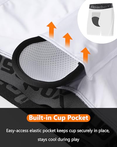 Roadbox Boys Youth Compression Shorts with Athletic Cup Baseball Football - color: 1 Pack: White(1 Cup), size: Large