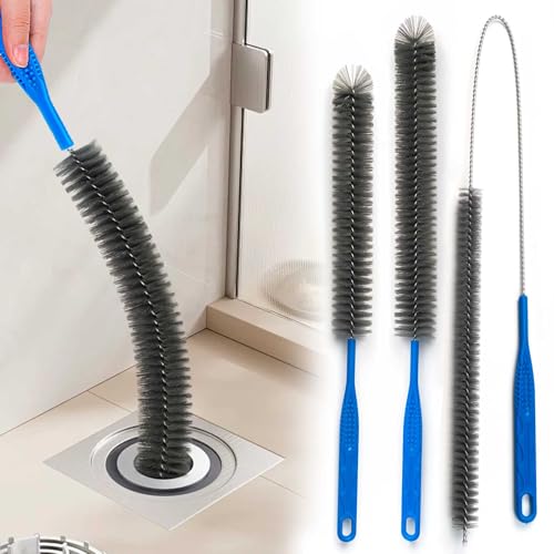 Drain Brush and Drain Snake Cleaner Tools Set, Flexible Drain Hair Remover Tool with Long Pipe Drain Cleaning Brush Drain Clog Remover for Home Sink Overflow