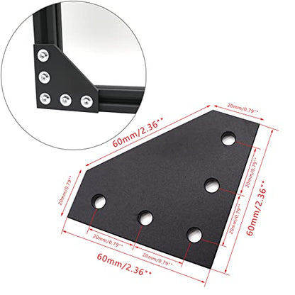 10pcs Corner Bracket Plate Black 2020 Series 5 Hole L Shape Joint Plates with 50pcs M5 T Nuts + 50pcs M5x8mm Screws + 1pcs Wrench for Slot 6mm 20S Aluminum Rail Accessories (10PCS L Shape) - style: 10PCS L Shape black