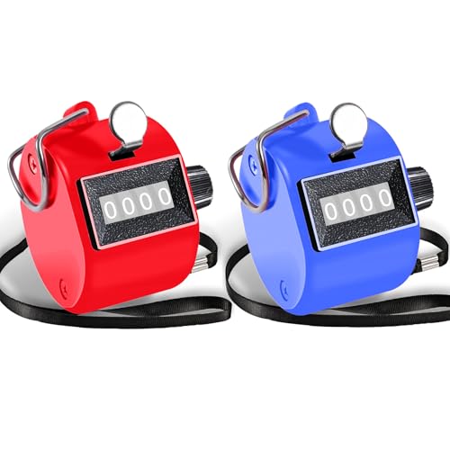 TESEAS Clicker Counter Handheld Tally Counter 4-Digit Number Counter, 2 Pack Hand Mechanical Counters Clickers Pitch Umpire Click Counter for Coaching, Knitting, People, Lap, Fishing, Golf, - color: 2pc red blue
